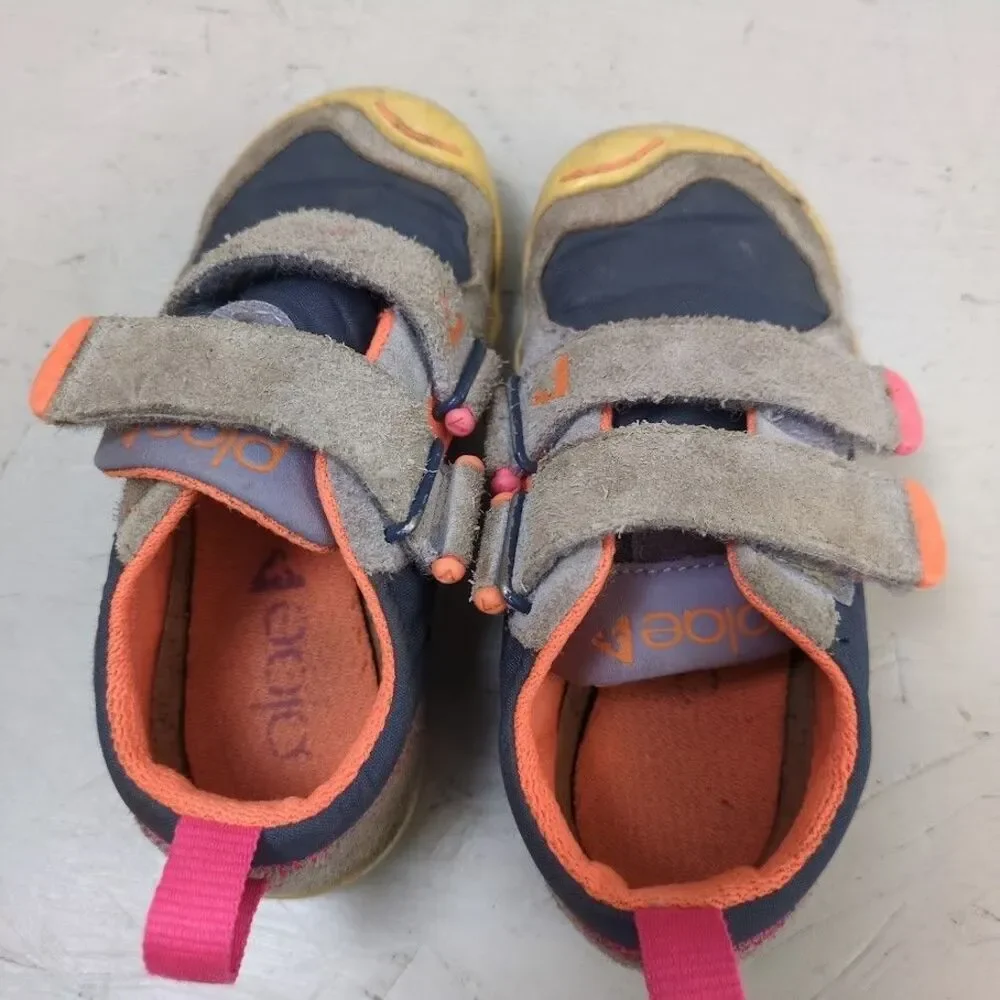PLAE Ty Little Girl's Size 8 Comfort Running Shoes Gray Blue Pink Orange